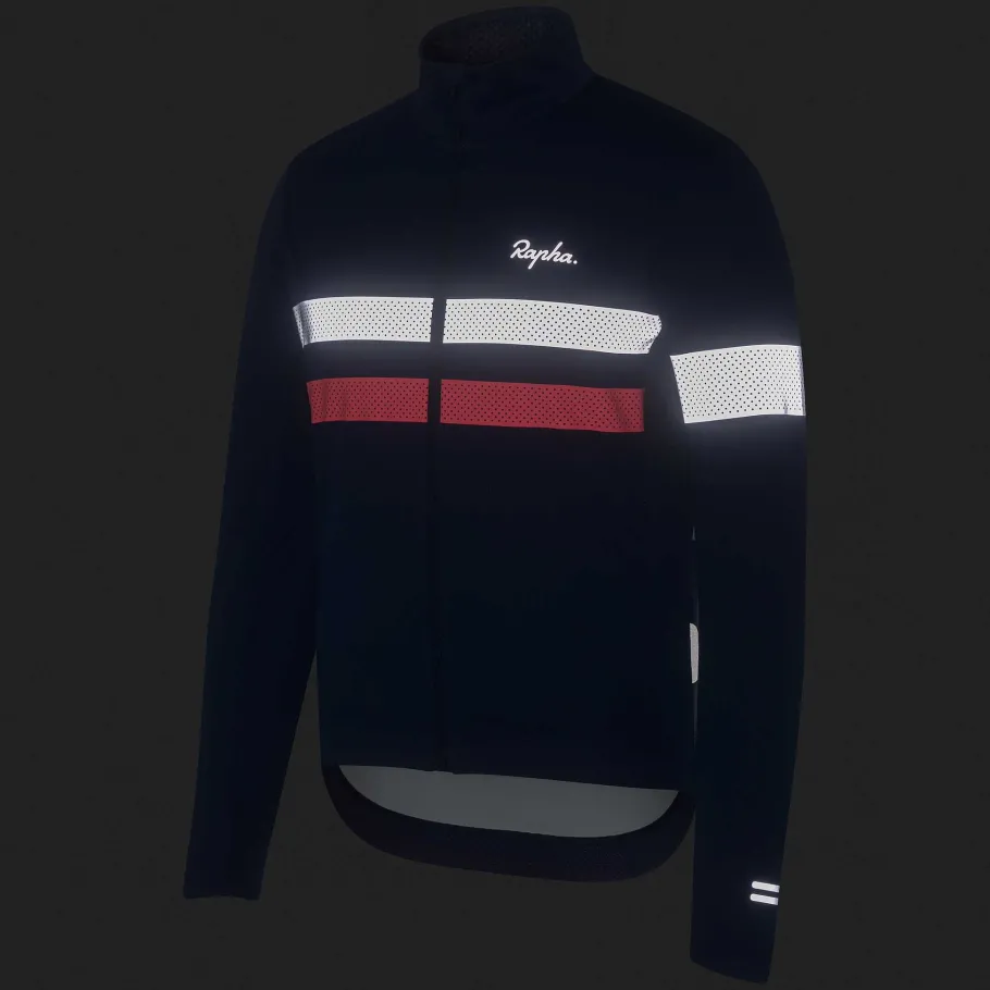 Best Sale Rapha Men'S Brevet Long Sleeve Gore-Tex Infinium Jersey Navy/Hi-Vis Pink