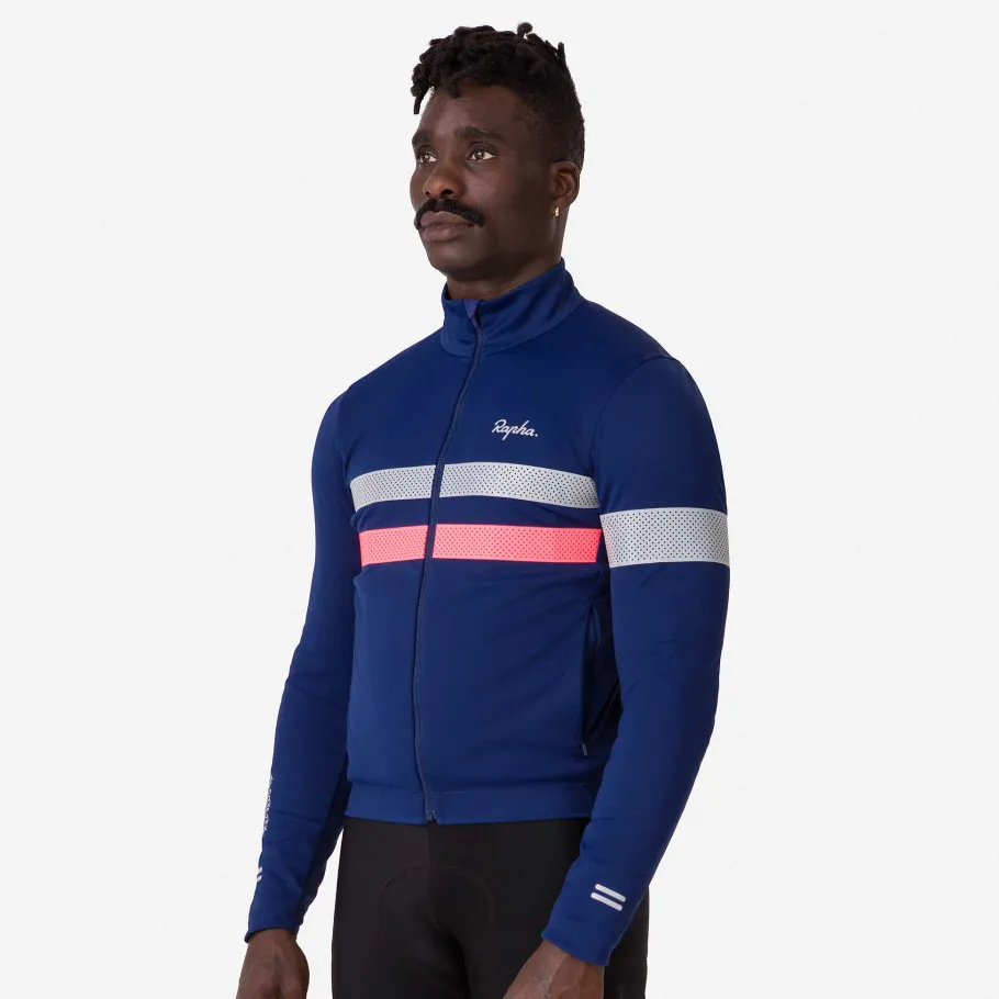Best Sale Rapha Men'S Brevet Long Sleeve Gore-Tex Infinium Jersey Navy/Hi-Vis Pink