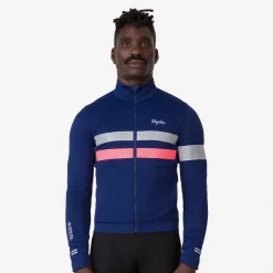 Best Sale Rapha Men'S Brevet Long Sleeve Gore-Tex Infinium Jersey Navy/Hi-Vis Pink