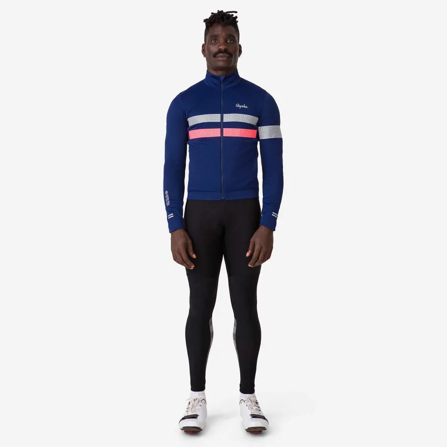 Best Sale Rapha Men'S Brevet Long Sleeve Gore-Tex Infinium Jersey Navy/Hi-Vis Pink