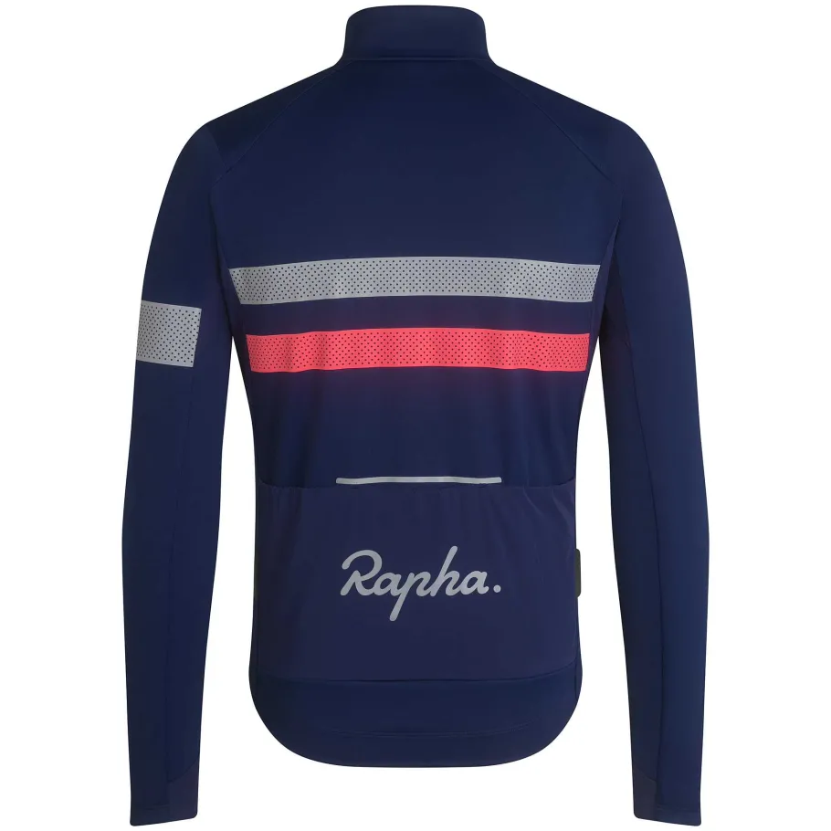 Best Sale Rapha Men'S Brevet Long Sleeve Gore-Tex Infinium Jersey Navy/Hi-Vis Pink