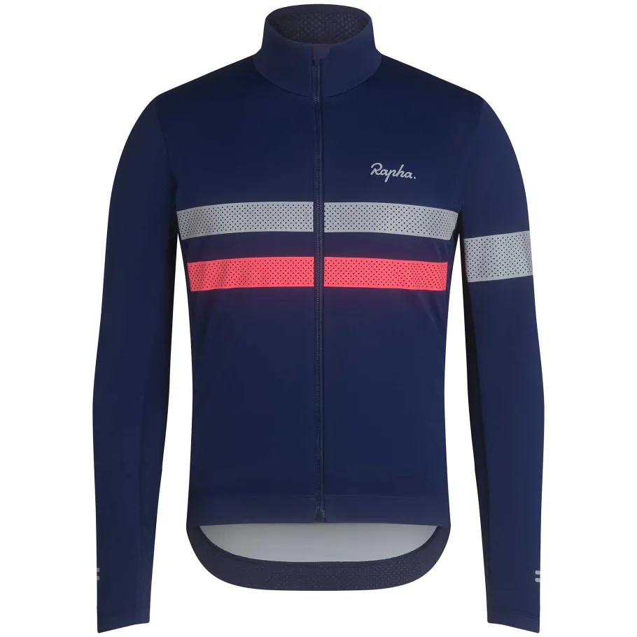 Best Sale Rapha Men'S Brevet Long Sleeve Gore-Tex Infinium Jersey Navy/Hi-Vis Pink