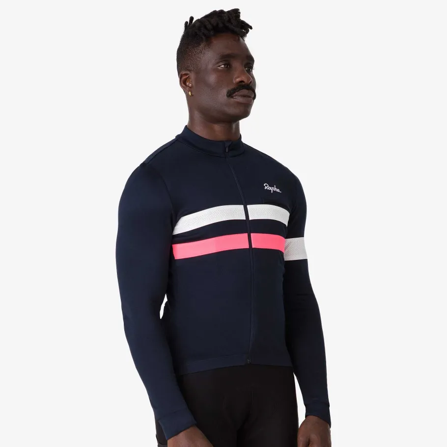 Sale Rapha Men'S Brevet Long Sleeve Jersey Dark Navy/High-Vis Pink/White