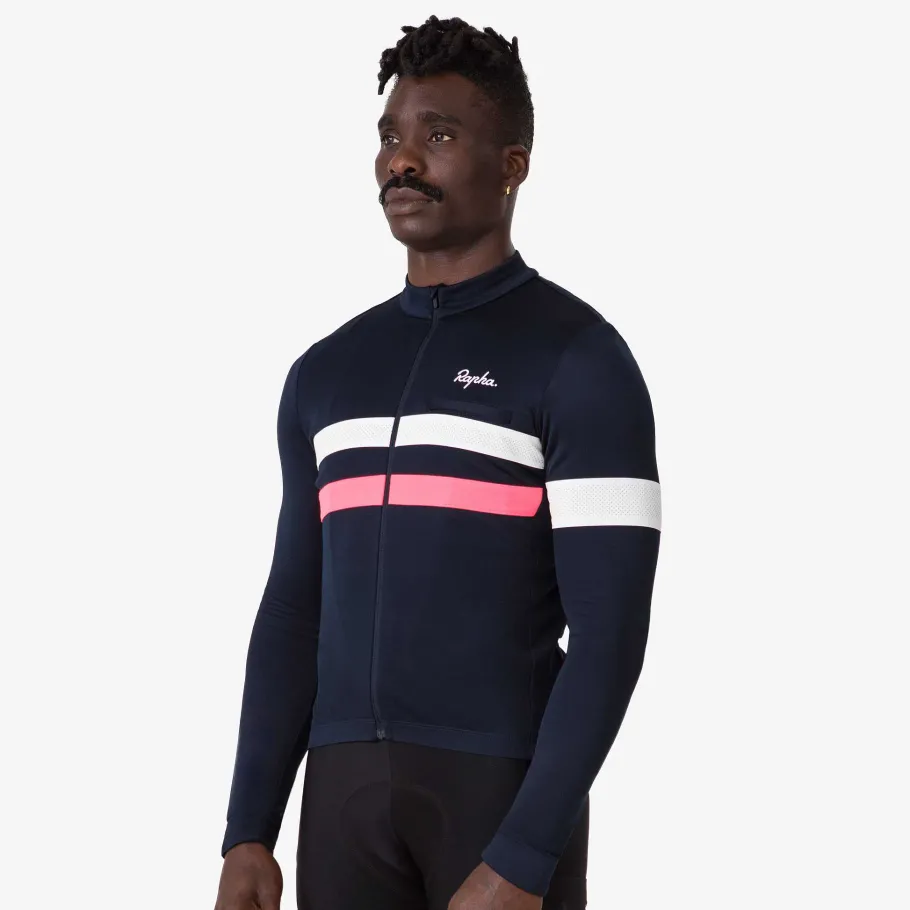 Sale Rapha Men'S Brevet Long Sleeve Jersey Dark Navy/High-Vis Pink/White