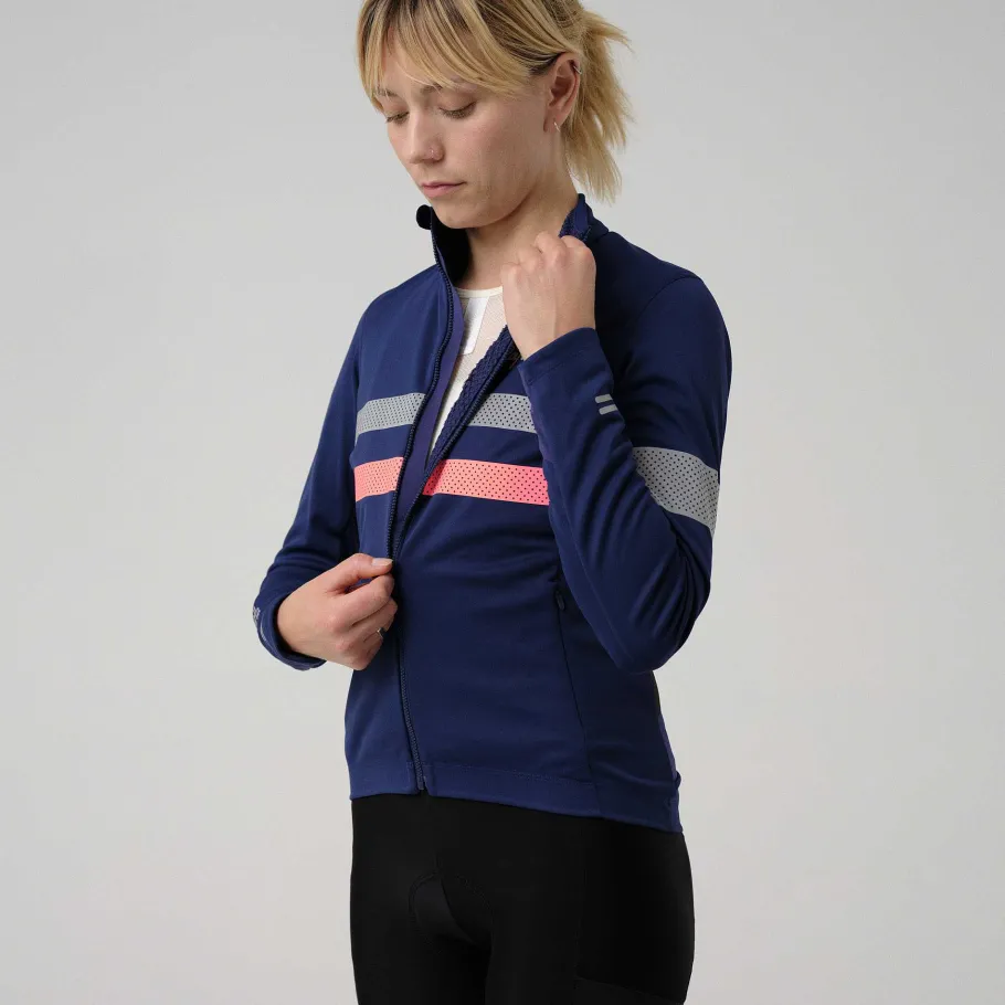 Flash Sale Rapha Women'S Brevet Ls Gore-Tex Infinium Jersey Navy/Hi-Vis Pink