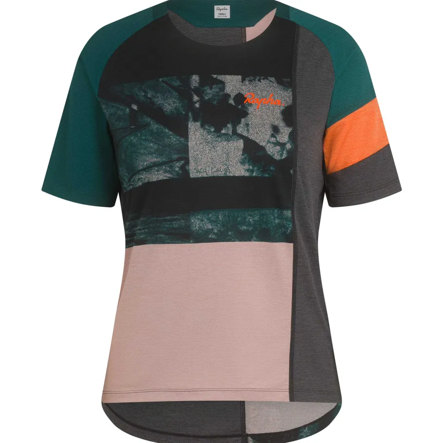 Outlet Rapha Women'S Printed Trail Technical T-Shirt Pistachio/Orange